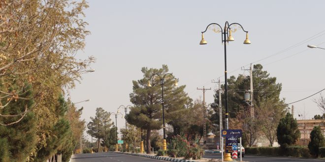 زیباسازی منظر شهر با نصب پایه چراغ های جدید در بلوار پیام نور تایباد
